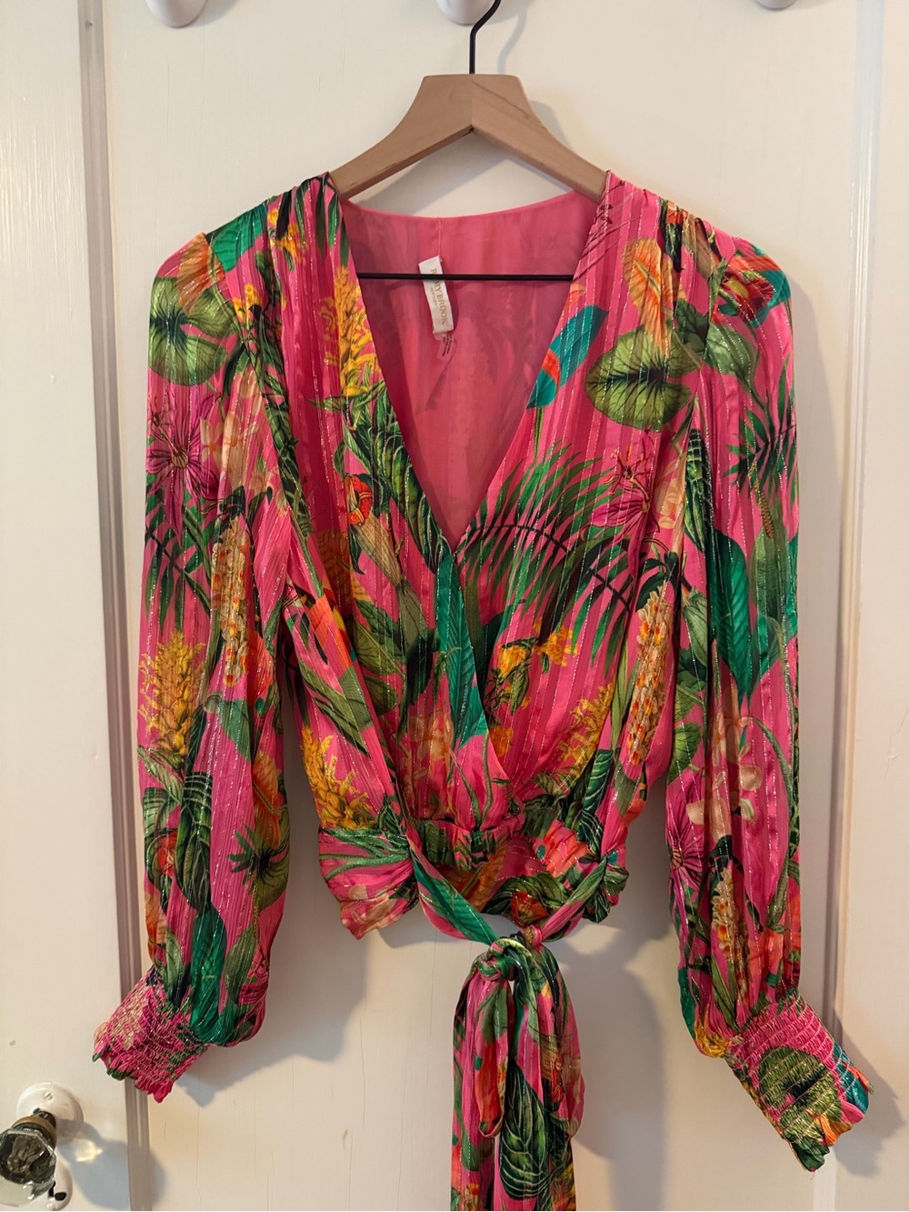 Ramy Brook Pink Tropical Blouse with Tie Waist